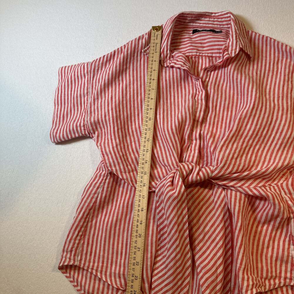 Lauren Ralph Lauren Red/White Striped Tie Front Linen Top Large Coastal Chic - Picture 5 of 10